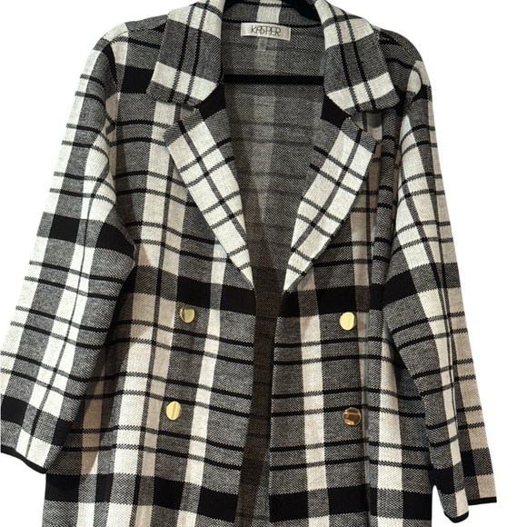 Kasper Monochrome Plaid Trench Coat - Picture 2 of 10